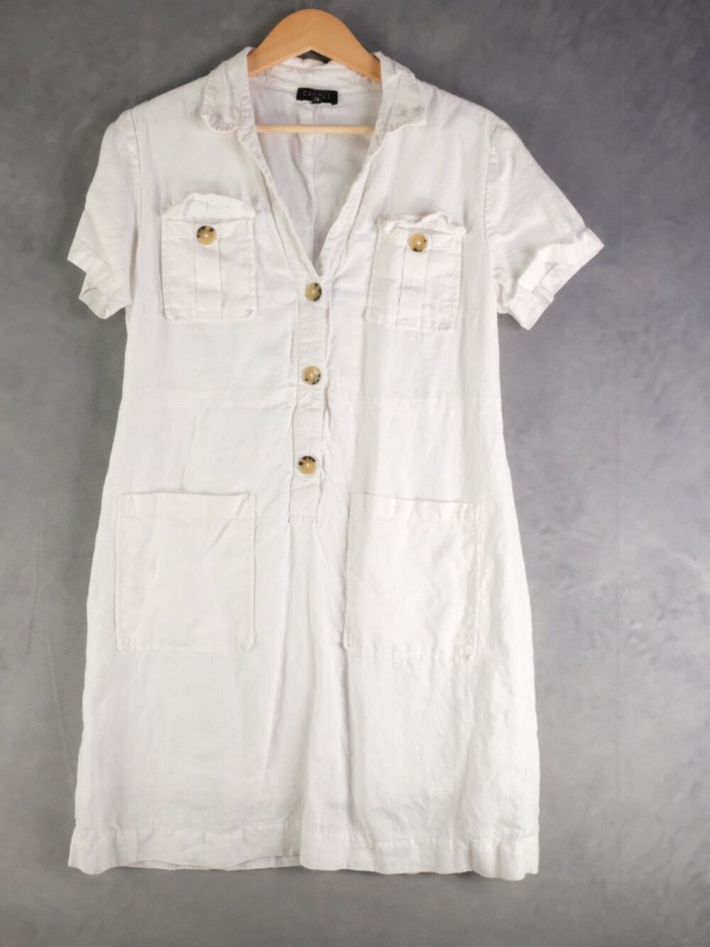 Caroll Dress Womens 42 10 White Linen Mini Button Up Lined Summer Collared Paris